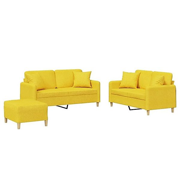 vidaXL Sofa 3-tlg. Sofagarnitur mit Kissen Hellgelb Stoff günstig online kaufen