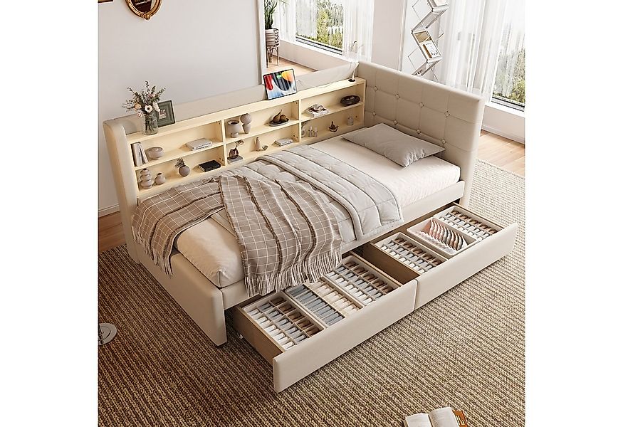 Flieks Daybett, Polsterbett Tagesbett Schlafsofa 90x200cm mit 2 Schublade u günstig online kaufen