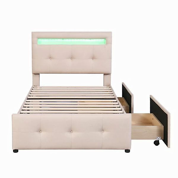 DOPWii Einzelbett Polsterbett 90*200cm mit LED-Leuchten,2 Schubladen,Gästeb günstig online kaufen