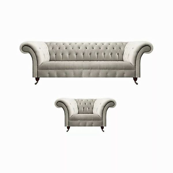 JVmoebel Chesterfield-Sofa Weiß Wohnzimmer Set 2tlg Sofa Dreisitze Luxus De günstig online kaufen