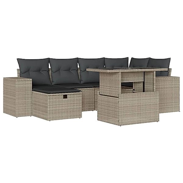 vidaXL 7-Tlg Garten-Sofagarnitur mit Kissen Hellgrau Poly Rattan 3275302 günstig online kaufen