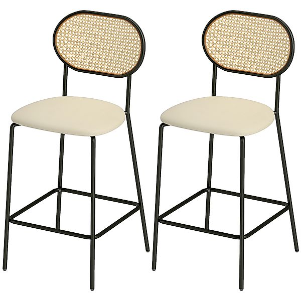 HOMCOM Set mit 2 Barhockern Hohe Küchenhocker mit Rattanrücken, Sitz aus PU günstig online kaufen
