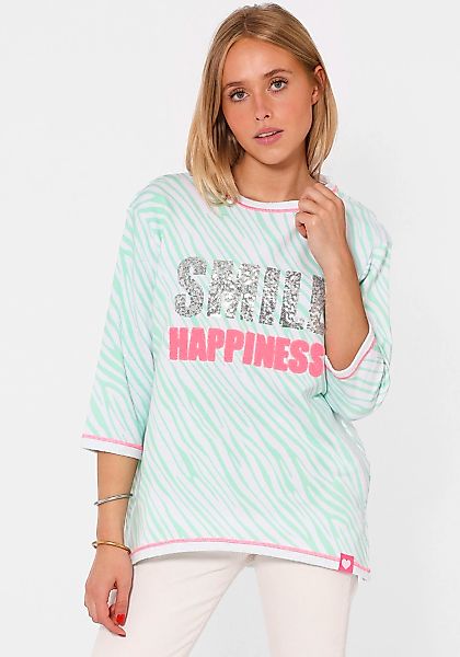 Zwillingsherz Langarmshirt "SMILE Happiness" mit Zebramuster günstig online kaufen