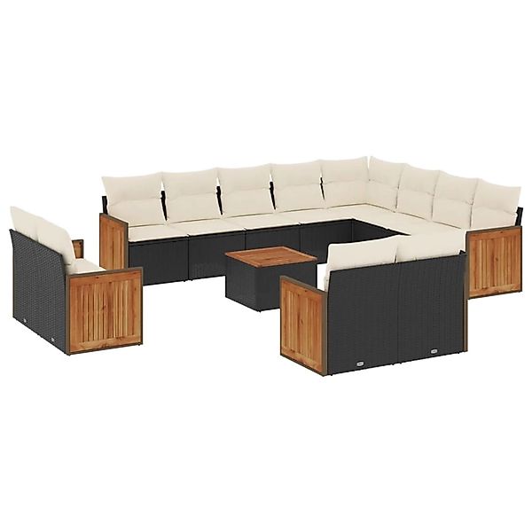 vidaXL 13-tlg Garten-Sofagarnitur mit Kissen Schwarz Poly Rattan Modell 61 günstig online kaufen