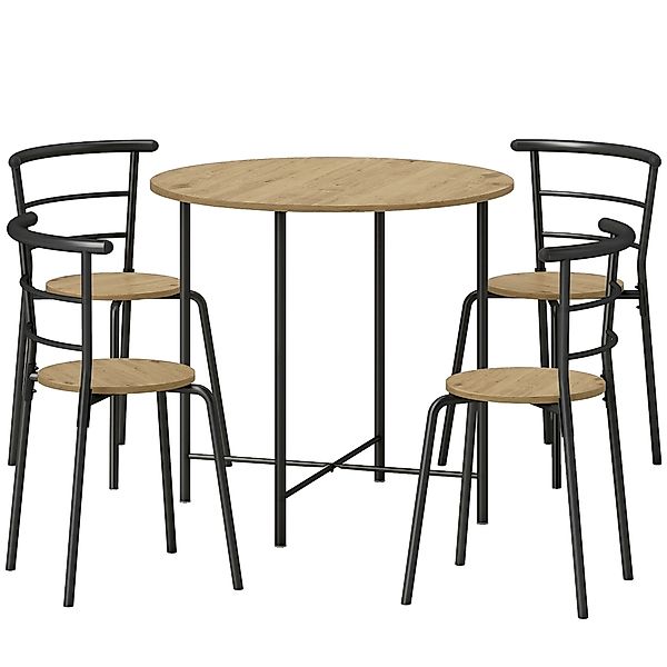 HOMCOM 5-tlg. Esszimmer-Set – runder Tisch Ø85 cm + 4 Stühle, Holzoptik/Sch günstig online kaufen