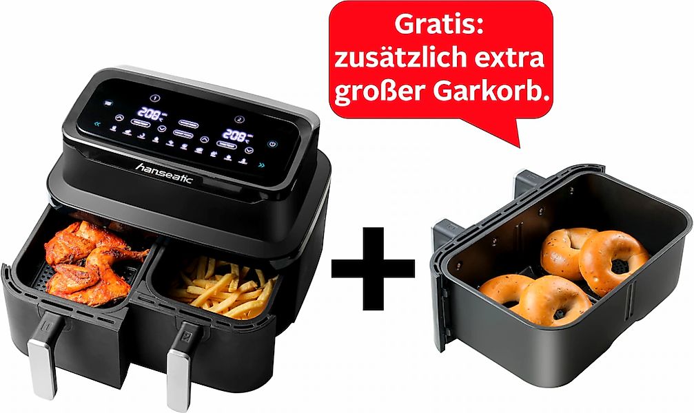 Hanseatic Heißluftfritteuse "HAF212600D 39156050 2in1" 2600 W XXL-Volumen 9 günstig online kaufen