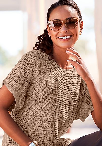 LASCANA Kurzarmpullover, in luftigem Ajourstrick, leichter Sommerpullover, günstig online kaufen