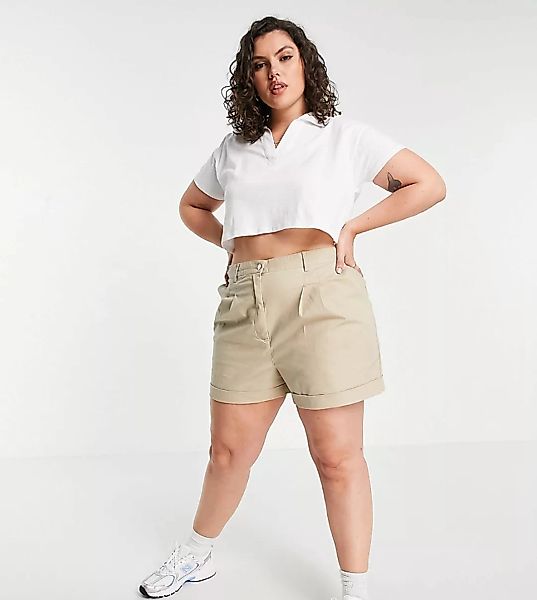 ASOS DESIGN Curve – Chino-Shorts in Farbe Stone-Neutral günstig online kaufen