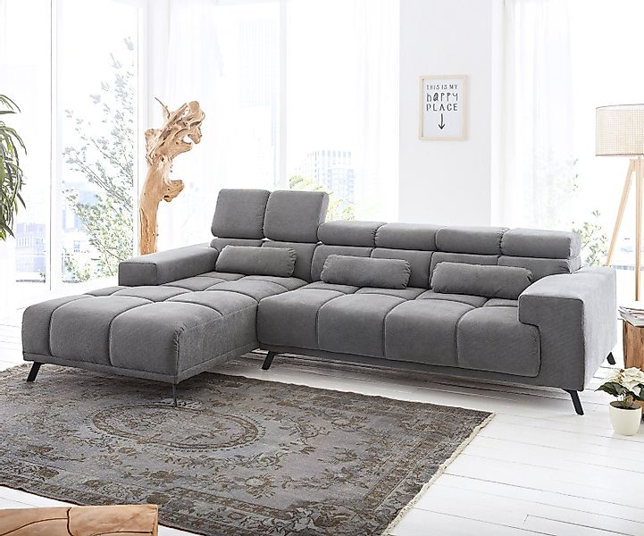 DELIFE Ecksofa Ordino, Mikrofaser Grau 285x200 günstig online kaufen