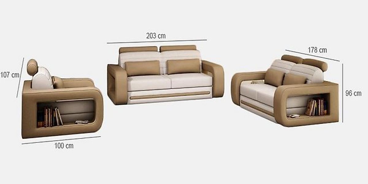 JVmoebel Sofa Sofagarnitur Sofa Couch Polster Leder Couchen Sofas 3+2+1 Dav günstig online kaufen