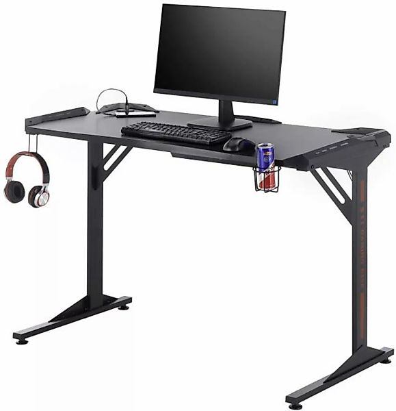 Gaming Schreibtisch Schwarz inkl. Beleuchtung und USB-Station von Bega günstig online kaufen