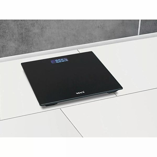 Wenko Personenwaage LCD Schwarz Glas 28 x 2.2 x 28 cm Schwarz günstig online kaufen