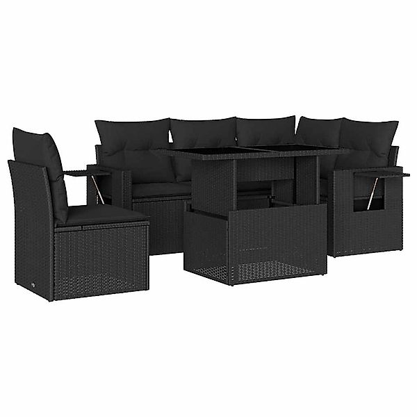 vidaXL 6-Tlg Garten-Sofagarnitur mit Kissen Schwarz Poly Rattan 3267905 günstig online kaufen