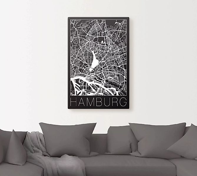 Artland Wandbild »Retro Karte Hamburg Deutschland Schwarz«, Deutschland, (1 günstig online kaufen