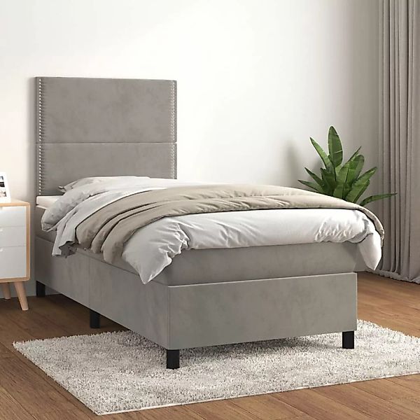 Vidaxl Boxspringbett Mit Matratze Hellgrau 90x200 Cm Samt günstig online kaufen