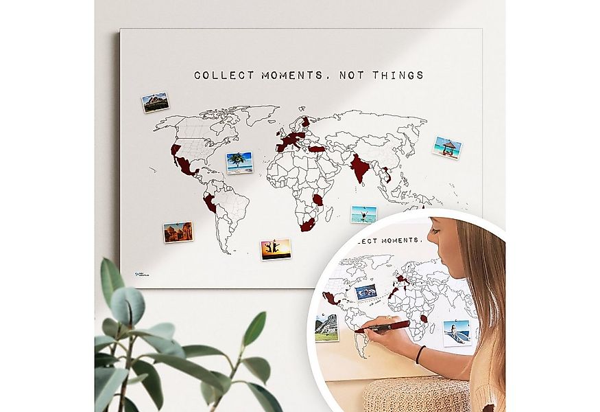 mw Leinwandbild Meine Weltkarte: Markiere deine bereisten Orte - handmade i günstig online kaufen