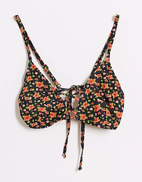 Miss Selfridge – Geblümtes Bikinioberteil mit Schnürdetail-Mehrfarbig günstig online kaufen