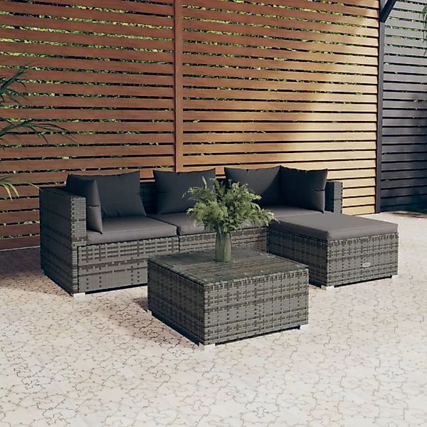 Vidaxl 5-tlg. Garten-lounge-set Mit Kissen Poly Rattan Grau günstig online kaufen