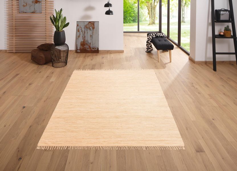 my home Teppich "Ares" rechteckig 5 mm Höhe Uni Farben, handgewebt, mit Fra günstig online kaufen