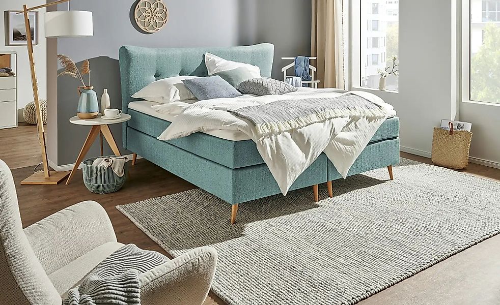 Boxspringbett  Ferill ¦ blau ¦ Maße (cm): B: 197 H: 122 Betten > Boxspringb günstig online kaufen