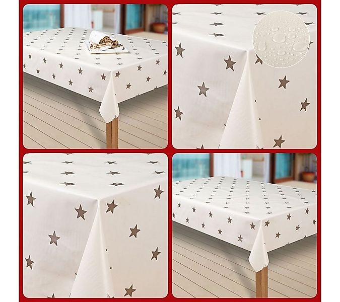 laro Tischdecke Wachstuch-Tischdecken Abwaschbar Sterne creme gold rechteck günstig online kaufen