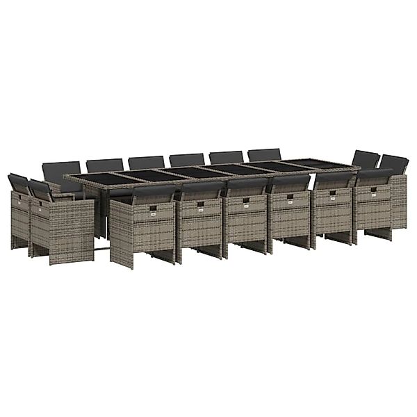 vidaXL 17-Tlg Garten-Essgruppe mit Kissen Grau Poly Rattan 3210704 günstig online kaufen