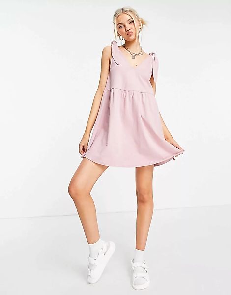 ASOS DESIGN – Bunny – Mini-Hängerkleid in Rosé mit Schulterschnürung-Rosa günstig online kaufen