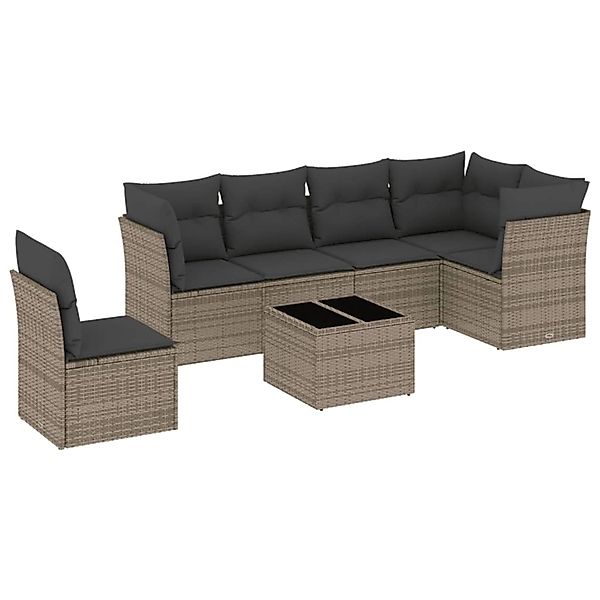 vidaXL 7-Tlg Garten-Sofagarnitur mit Kissen Grau Poly Rattan 3249549 günstig online kaufen