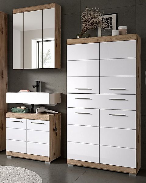 Inn.Furn Badmöbel-Set Willow, (Badezimmer in weiß Hochglanz und Eiche, 3-St günstig online kaufen