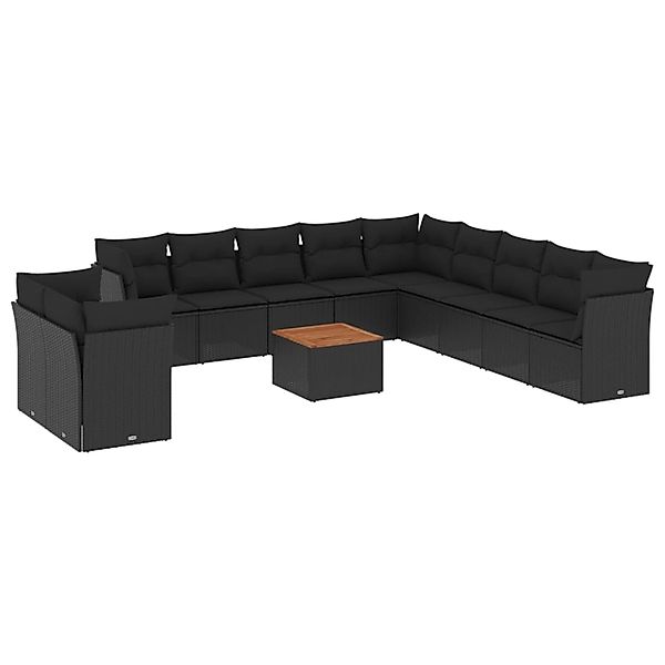 vidaXL 12-Tlg Garten-Sofagarnitur mit Kissen Schwarz Poly Rattan 3223724 günstig online kaufen