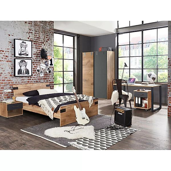 Jugendmöbel Set mit Bett 120cm Nachttisch Schwebetüren Kleiderschrank 135cm günstig online kaufen