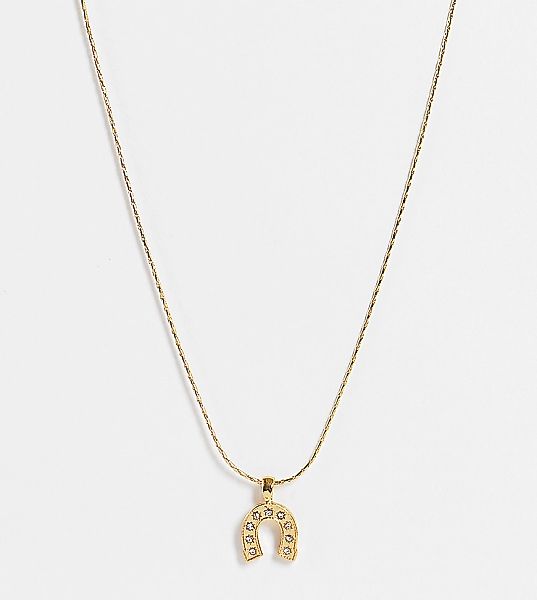 ASOS DESIGN – Mit 14 Kt vergoldete Halskette mit Hufeisenanhänger-Goldfarbe günstig online kaufen