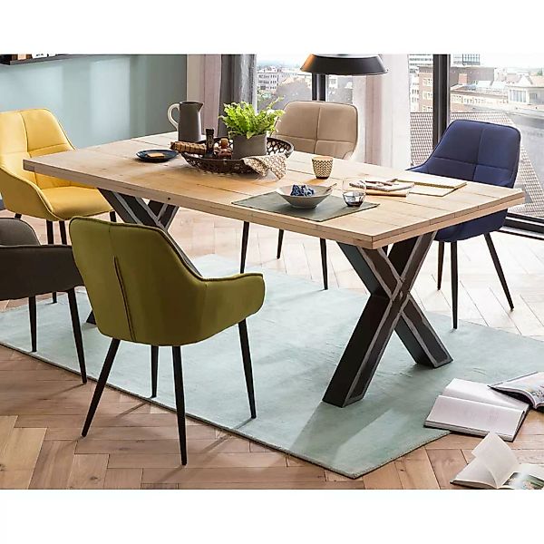 Gerüstholz Tisch Metallgestell X Form modernem Design günstig online kaufen