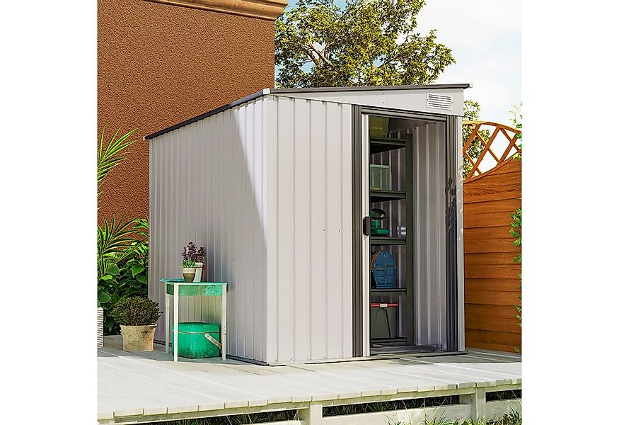 Outsunny Gerätehaus mit Pultdach, Fundament, Schiebetür, BxT: 154x206.5 cm, günstig online kaufen