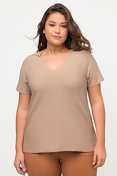 Ulla Popken Strickpullover Pullover Polokragen V-Ausschnitt günstig online kaufen