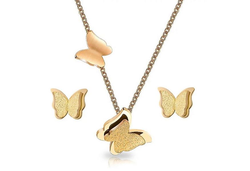 KARMA Schmuckset Damen Edelstahl Schmetterling Kette und Ohrstecker Gold od günstig online kaufen