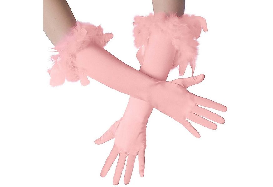 dressforfun Kostüm Lange Satin-Handschuhe mit Federn, Edle Satin-Handschuhe günstig online kaufen