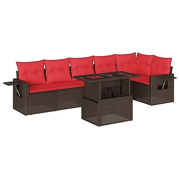 vidaXL 7-Tlg Gartensofa-Set mit Kissen Braun Polyrattan 3267924 günstig online kaufen