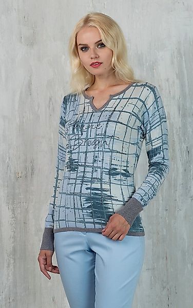 Passioni Strickpullover mit abstraktem Print und Strassdetails günstig online kaufen