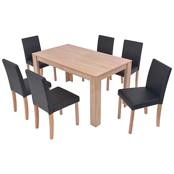 vidaXL Esszimmertisch und Stühle 7-tlg. Kunstleder Eiche Schwarz günstig online kaufen