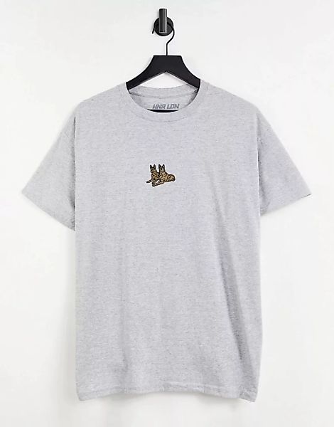 HNR LDN – Oversize-T-Shirt mit Schäferhund-Stickerei-Grau günstig online kaufen