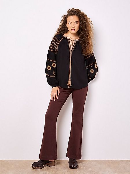 Apricot Schlupfbluse Bluse mit Quastenstickerei mit Zierband günstig online kaufen