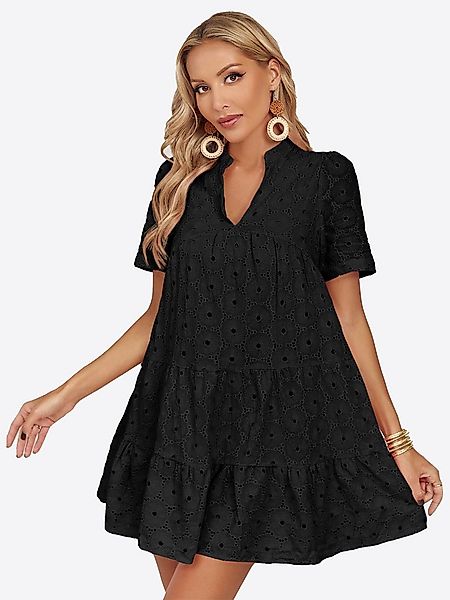 Imily Bela Spitzenkleid Damen Lochstickerei Freizeitkleid mit Puffärmeln (P günstig online kaufen