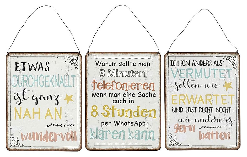 Levandeo® Wandbild, 3er Set Blechschilder H26cm günstig online kaufen