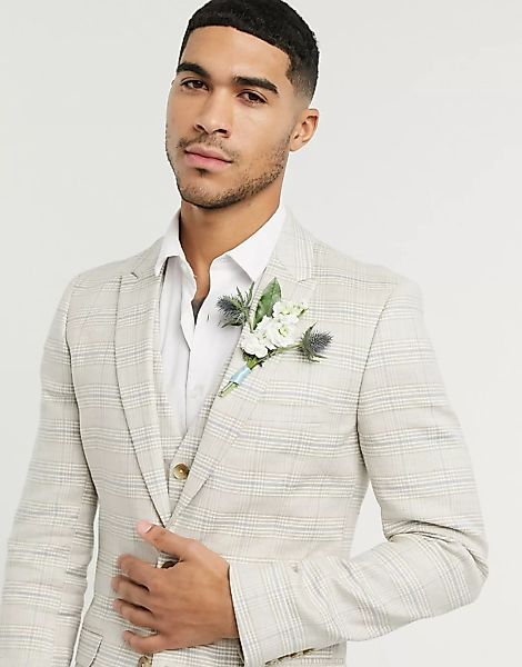 ASOS DESIGN Wedding – Superenge, karierte Anzugjacke aus elastischem Baumwo günstig online kaufen