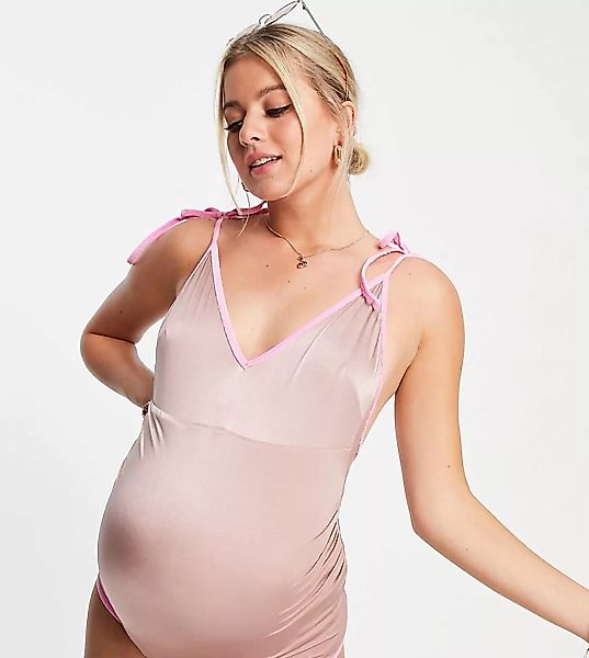 ASOS DESIGN Maternity – Samt-Badeanzug in Nerzrosa mit Trägern zum Schnüren günstig online kaufen