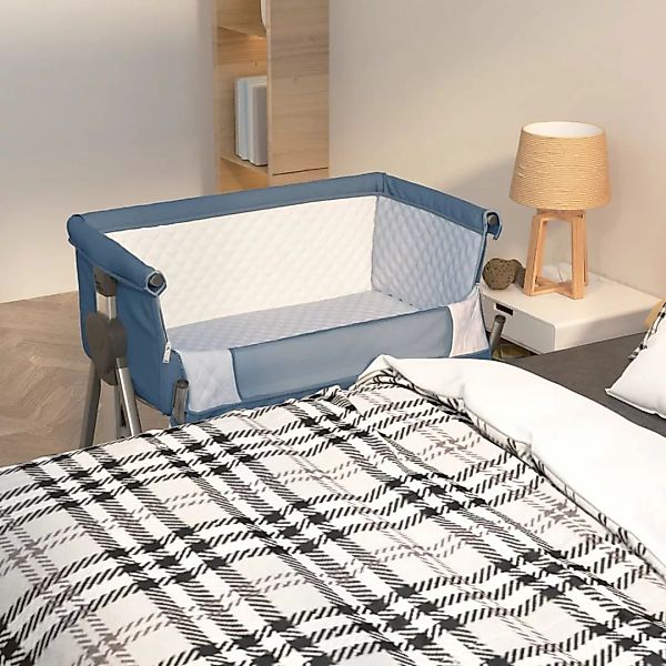 Vidaxl Babybett Mit Matratze Marineblau Leinenstoff günstig online kaufen