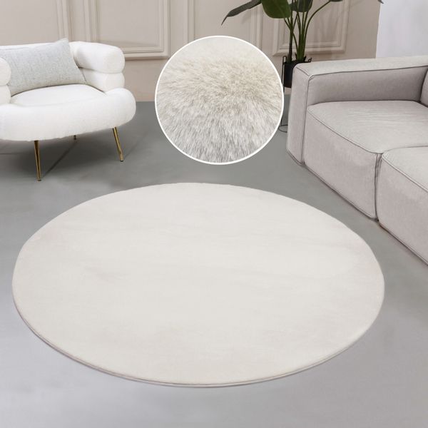 my home Fellteppich "Balu, Kunstfell Teppich, Modern" rund 20 mm Höhe Kanin günstig online kaufen