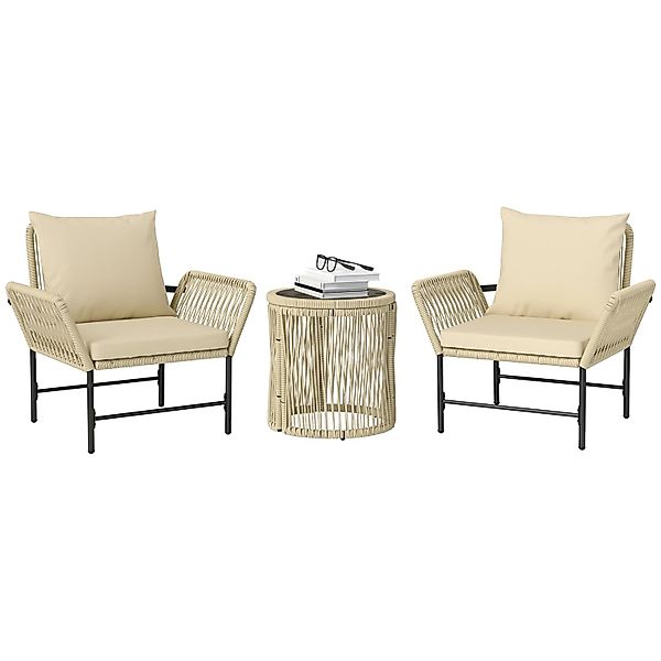 Outsunny Rattan Gartenmöbel-Set Stahl PE-Rattan 80L x 74B x 79H cm Khaki günstig online kaufen