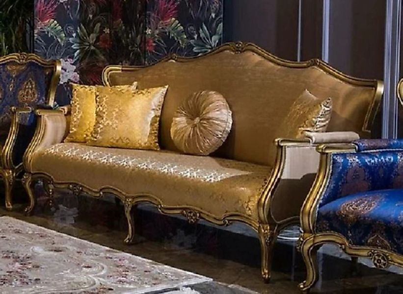 Casa Padrino Sofa Luxus Barock Sofa Gold - Prunkvolles Wohnzimmer Sofa mit günstig online kaufen